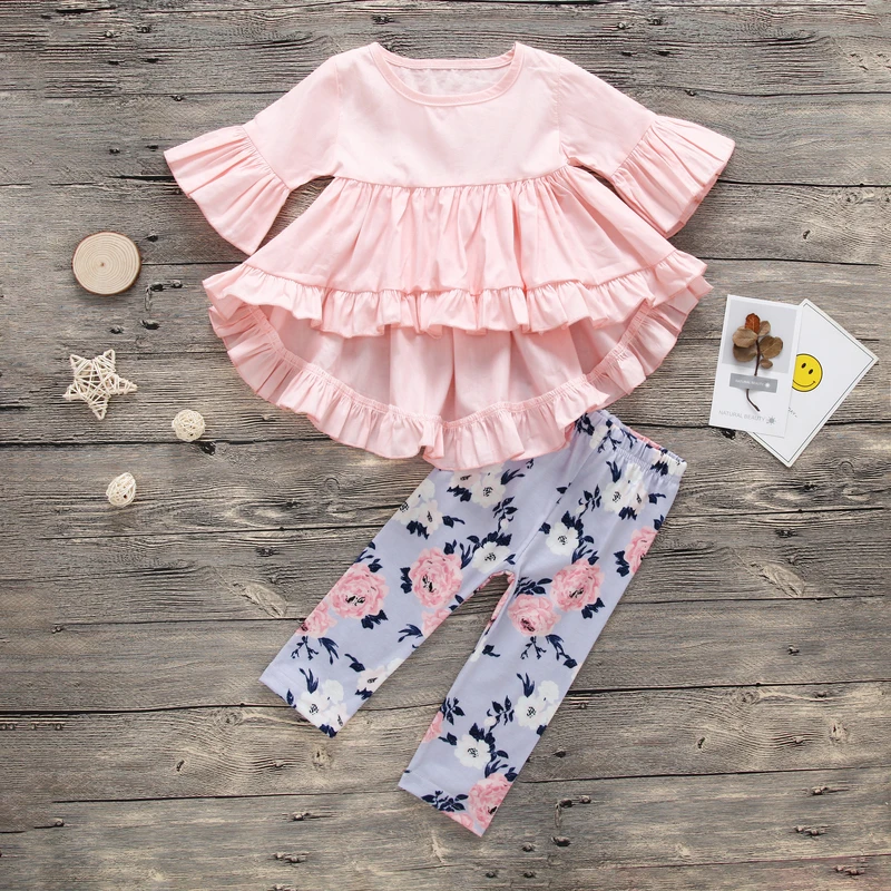 

Baby girl clothes 2019 spring and autumn new girls lotus leaf folds clothes + floral trousers two-piece