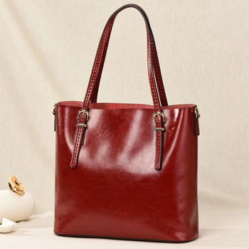 

GESUNRY Brand 2018 Fashion Women Handbag Genuine Leather Women Bag Soft Oil Wax Leather Shoulder Bag Large Capacity Casual Tote