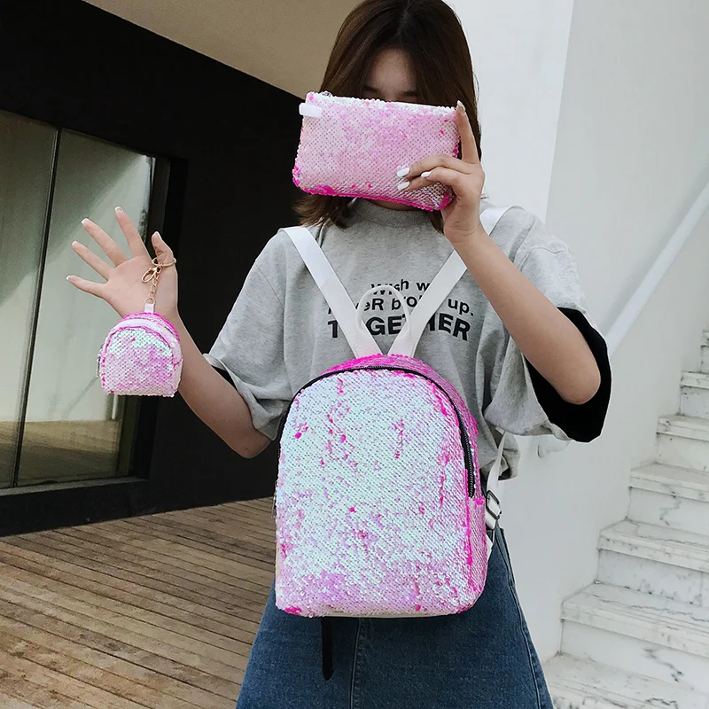 Sexy Sequins Women Backpack 3 Pcs/set Backpacks For Teenage Girls Female School Shoulder Bag Bagpack Mochila Sexy Sequins Women Backpack 3 Pcs/set Backpacks For Teenage Girls Female School Shoulder Bag Bagpack Mochila