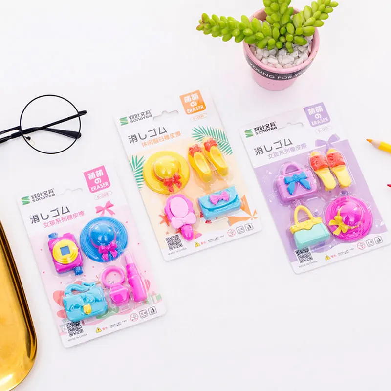 

4pcs/lot Girl accessories series Rubber Pencil Eraser Students Stationery School Supplies Material Escolar Erasers For Kids