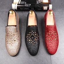 CuddlyIIPanda/мужские лоферы в британском стиле; Роскошные брендовые модные тапочки с заклепками для курения; мужские мокасины на плоской подошве; шикарная обувь