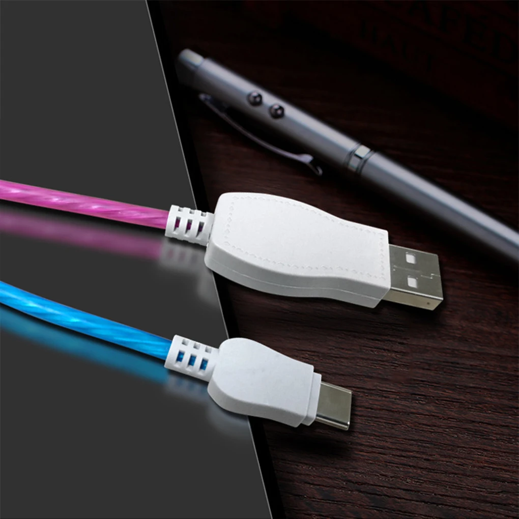LED الوهج تتدفق مضيئة المصغّر usb نوع C كابل شحن الهاتف المحمول الكابلات مشرق كابل نقل بيانات لسامسونج
