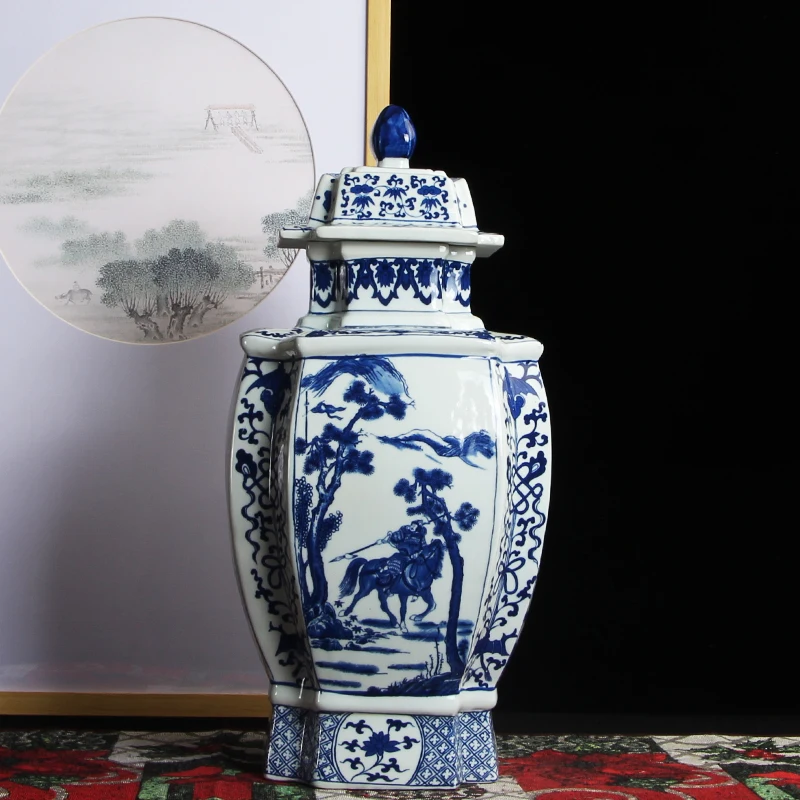 The quartet tank Jingdezhen hand made temple jar vase ceramic porcelain ginger jar blue and white decoration jar (2)