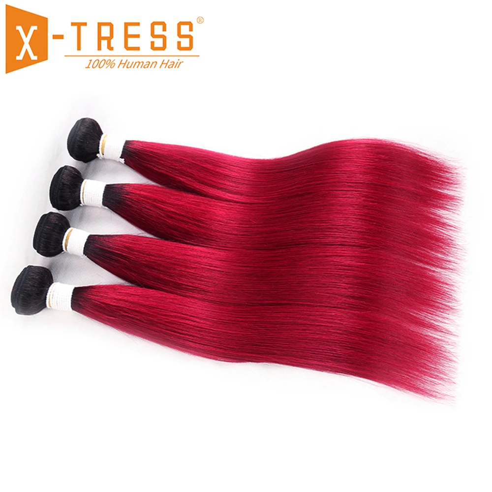 

Brazilian Straight Human Hair 1/3 Bundles 8-28inch X-TRESS Ombre Black Burgundy Red Color Non Remy Human Hair Weaving Extensions