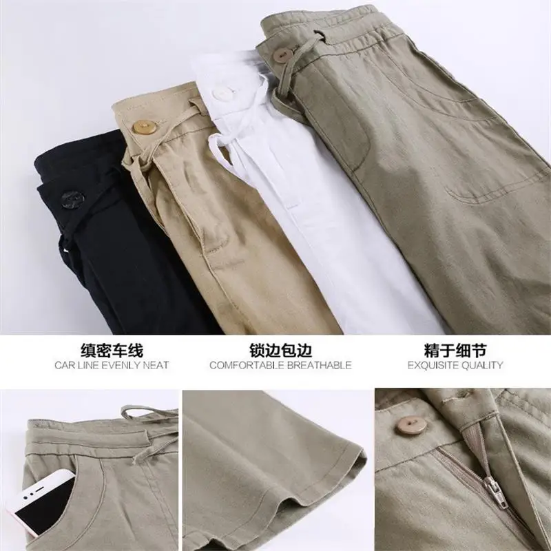 black cargo pants Free Shipping High Quality Women Cotton and Linen Casual Long Pants Female Mother Fashion Leisure Mid Waist Wide Leg Trousers khaki pants