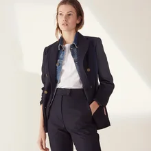 2019 Spring and Summer European and American New Navy Suit Double Breasted OL Commuter Leisure Suit Jacket Clothes Women Suit 2019 Spring and Summer European and American New Navy Suit Double Breasted OL Commuter Leisure Suit Jacket Clothes Women Suit