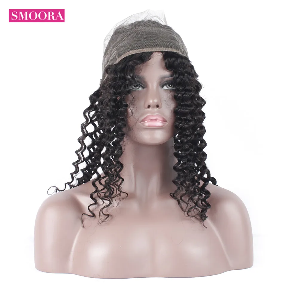 Smoora 360 Lace Frontal Closure Deep Wave Brazilian Remy Human Hair Closures Pre Plucked With Baby Hair Natural Hairline Knots