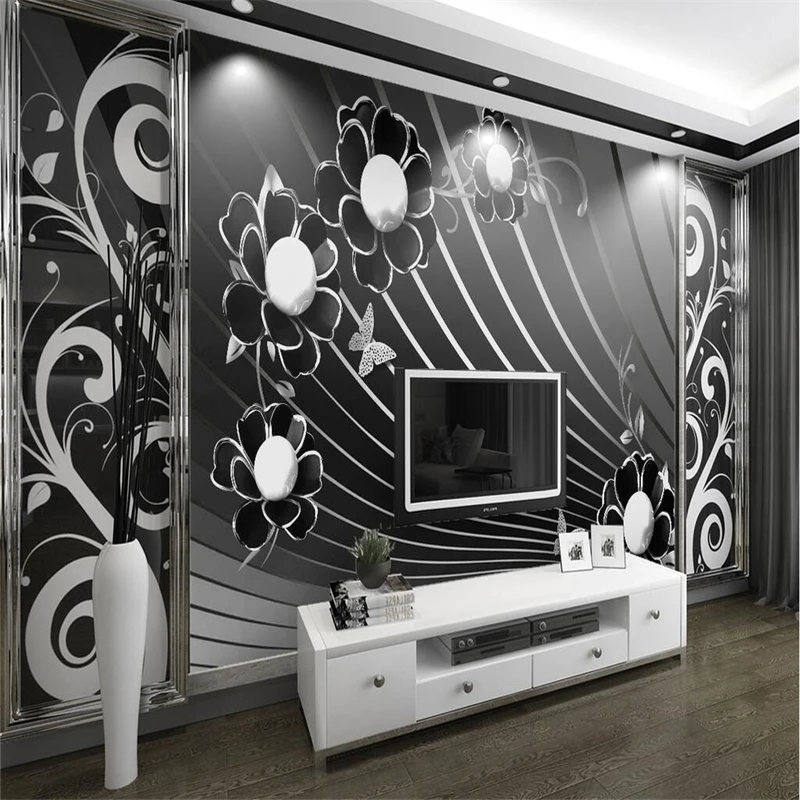 beibehang Custom Wallpaper Home Decorative Mural Black Cool Fashion Relief Flower TV Background Wall Murder 3d wallpaper photo |