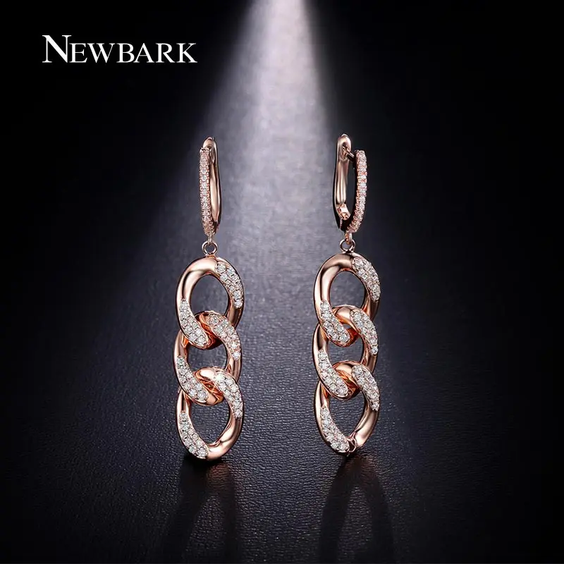 Newbark CZ Серьги 3 Круги Простая спираль Форма Top циркония камень с розовым золотом