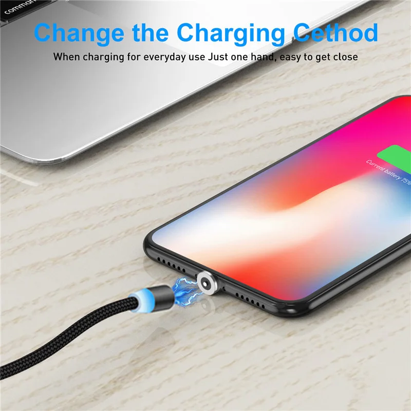 1 м светодиодный магнитный кабель type C Micro USB Магнитный зарядный кабель для Apple iPhone X Xs Max XR 8 samsung S10 S9 Android телефонный шнур