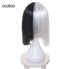 Ccutoo 1" Полный челка половина черный и белый прямые синтетические волосы термостойкие волокна косплей костюм парики для женщин СИА