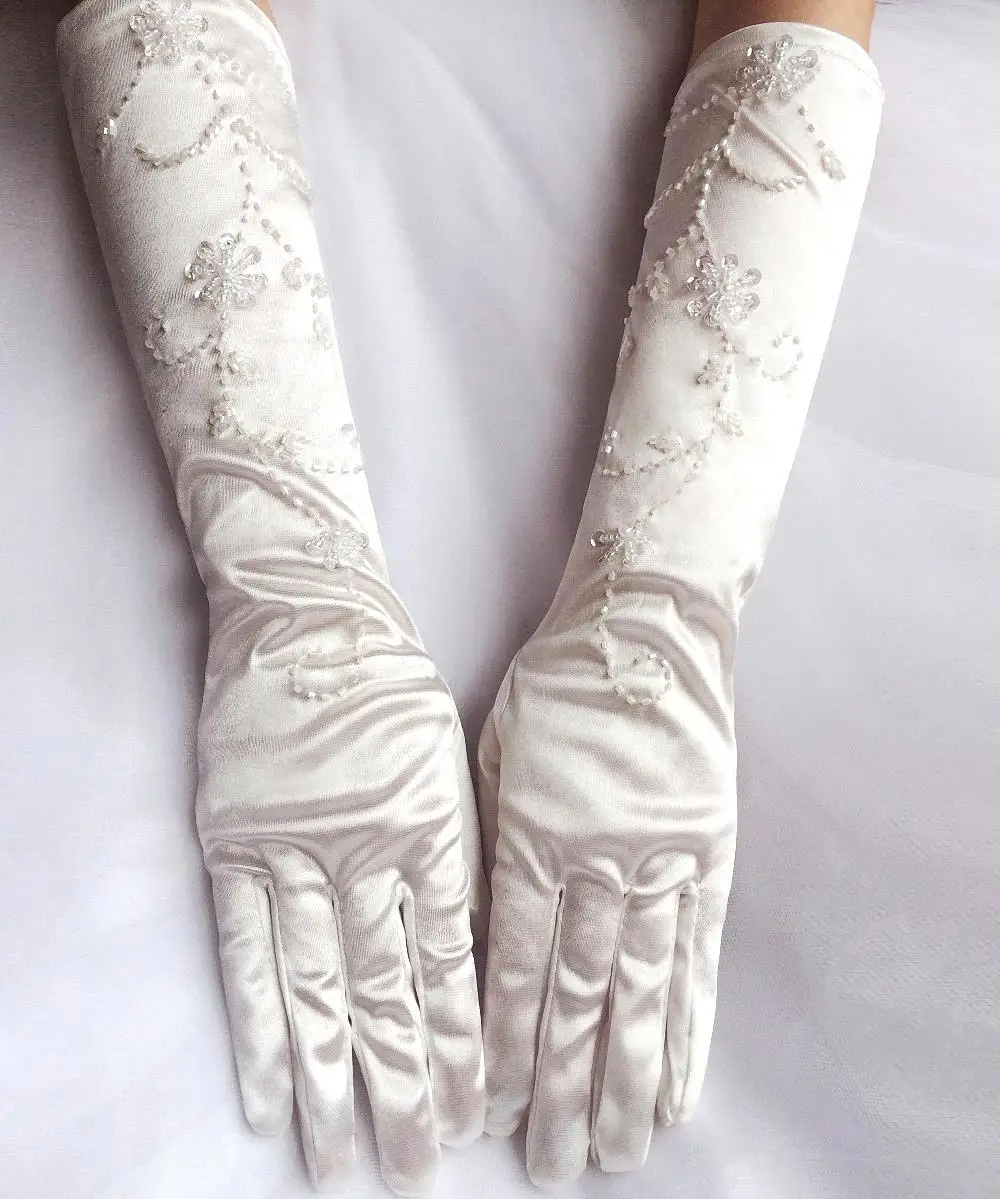 Good Quality Elegant Long White Wedding Gloves Bridal Satin Bridal