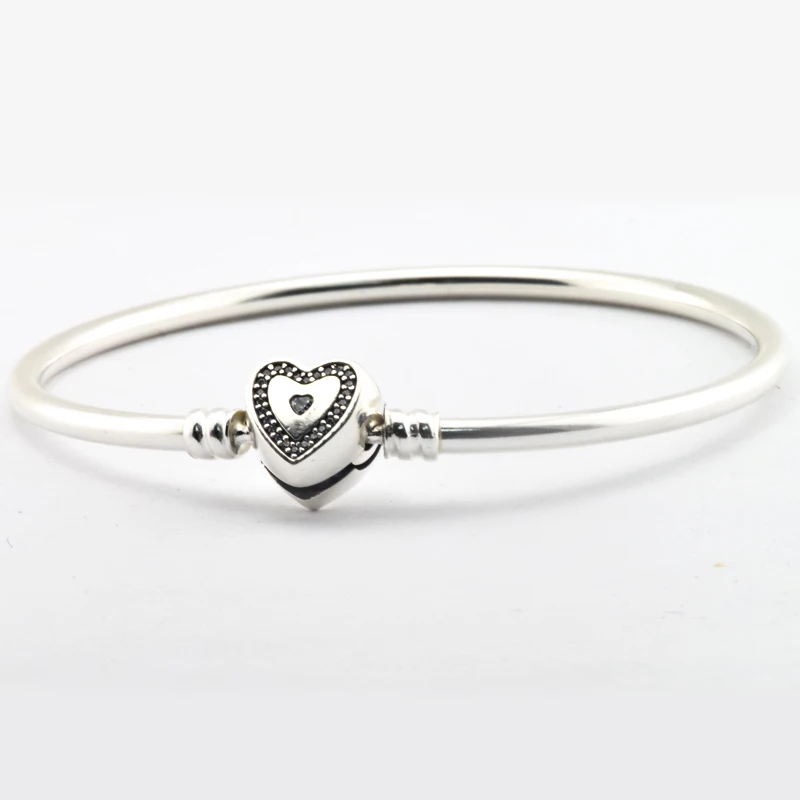 

1pcs Bracelets & Bangles Authentic 925 Sterling Silver Wishful Heart Charm Bangle for Women Fashion Jewelry Free Shipping