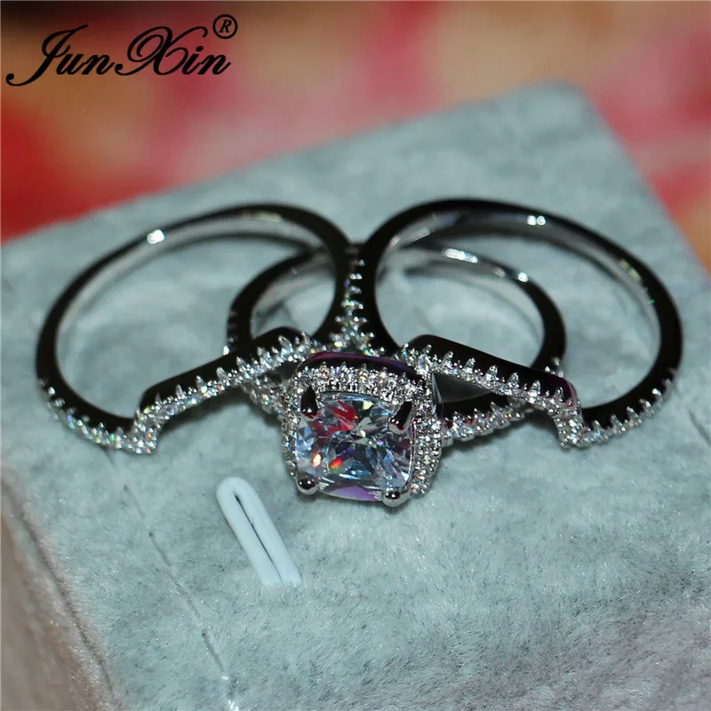 Роскошное Женское Обручальное кольцо с белым цирконием, модный набор из 925 серебряных кристаллов, свадебные кольца для женщин, милое кольцо для помолвки