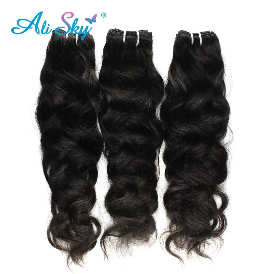 Ali Sky Hair Brazilian Natural Wave With Closure 3 Bundles With 13*4 Free Part Ear to Ear Lace Frontal Pre-colored non-Remy Hair