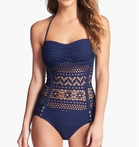 

4 Colors Women's Handmade Crochet One Pieces Swimsuit Lace Hollow Bathing Suit Triangle Swimwear Beachwear Spa Hotel Plus XXL