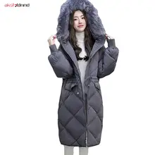 Black Casual Winter Coat Women New Fur Hooded Plus Size Long Coat female 4XL 5XL 6XL Down Jacket Casacas Para Mujer AC090