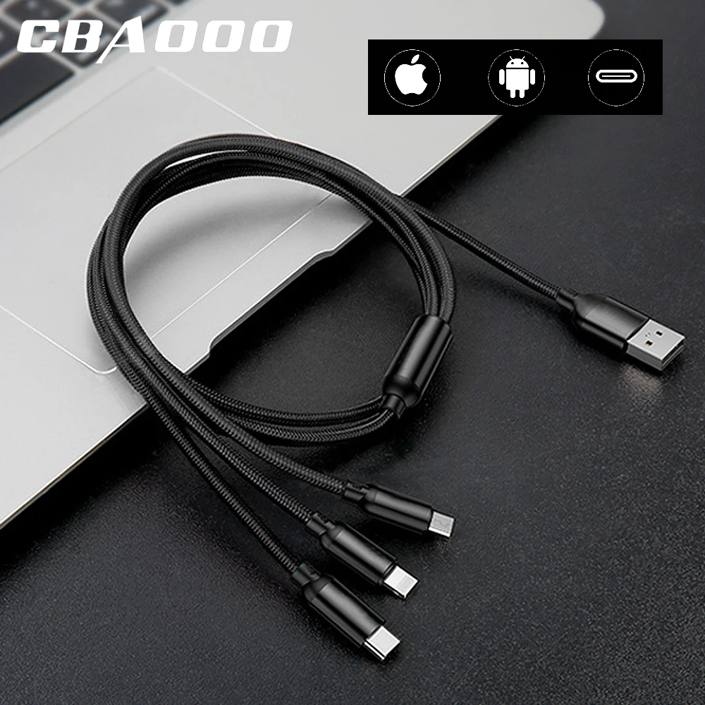 

3 In 1 Usb Charging Cable Mobile Phone Micro Type Date Cable For Iphone Xs X 8 7 6 Android Samsung Huawei Xiaomi Charger Cord
