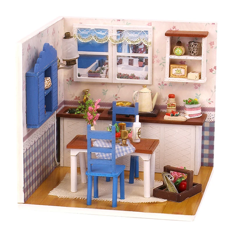 

DIY Doll House Miniature With 3D Wooden Furnitures Casa Model Dollhouse Creative Gift Toys For Children Warm Coffee Time M005 #E