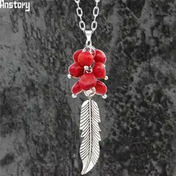 Handmade Coral Leaf Pendant Necklace Vintage Ethnic Fashion Jewelry For Women TN473