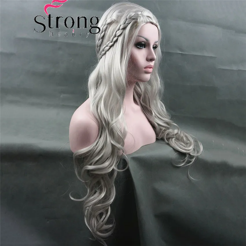 Peruca de Cabelo Strongbeauty Longo Ondulado Prata Cosplay Peruca Trajes