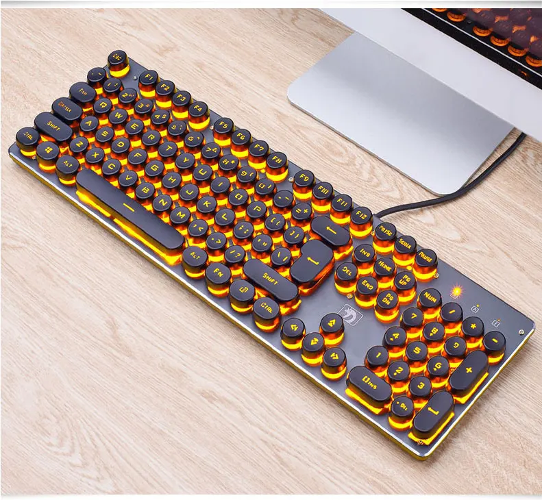 Backlit Gaming Keyboard Steampunk Retro Round/Square Keycap USB Wired Glowing Metal Panel Laptop computer Keyboard RU stickers