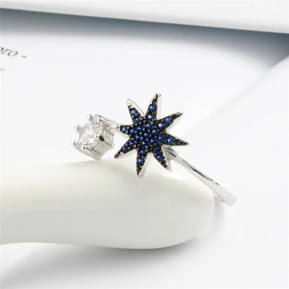 blue star mini zircon open ring 100% Sterling 925 silver Jewelry Vintage Adjustable rings for women girl gift