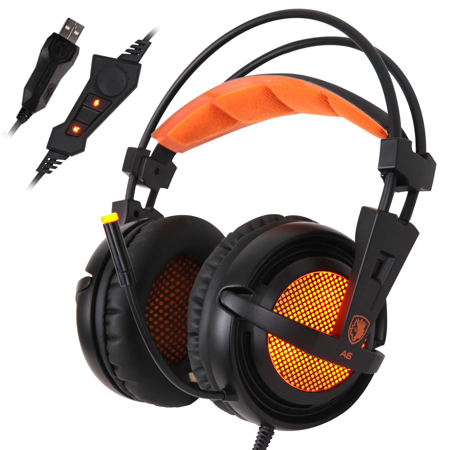 

SADES A6 Game Headphone USB PC 7.1 Surround Sound Stereo Gaming Headset Over Ear Headband Earphone LED Microphone Volume Control