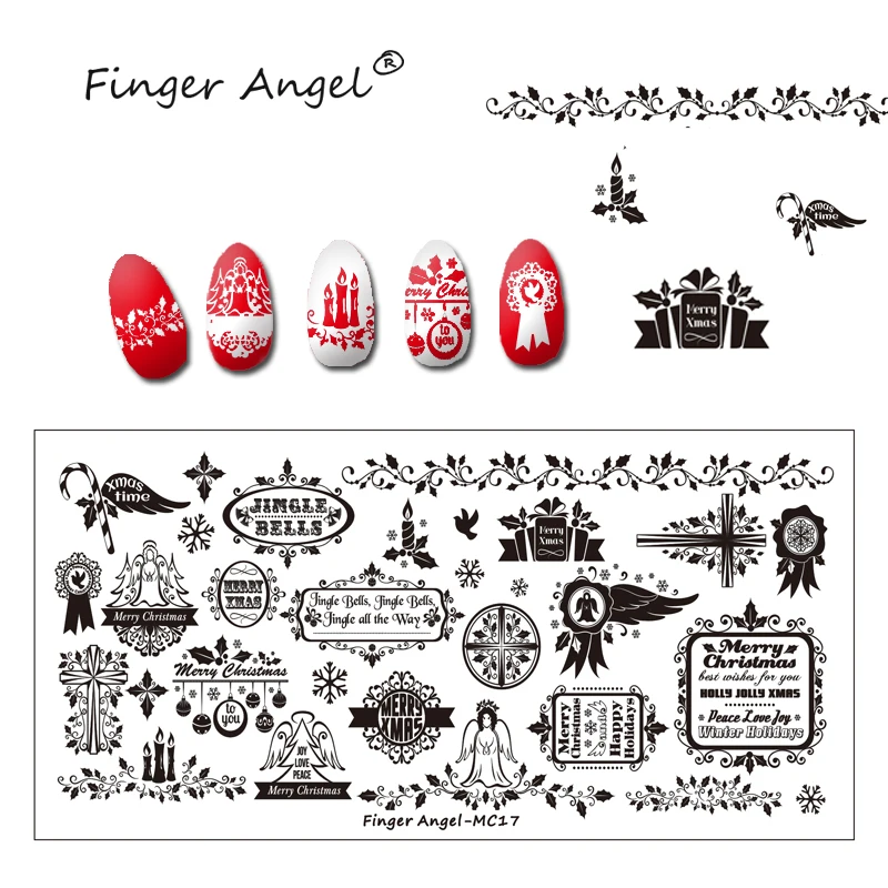 Finger Angel 1 шт. рождественские пластины для штамповки ногтей изображение штамп уникальный мультфильм Лось Снежинка 6*12 см DIY ногтей шаблон пластины