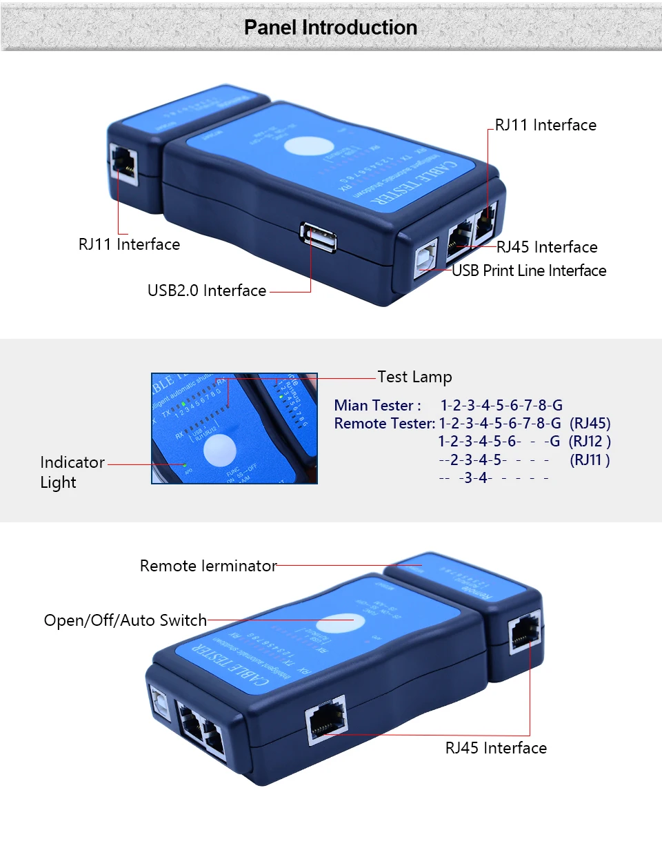 Горячая M726AT Кабельный тестер ЛВС USB RJ45 RJ11/RJ12 сети Ethernet CAT5 UTP мульти-модульный ПК