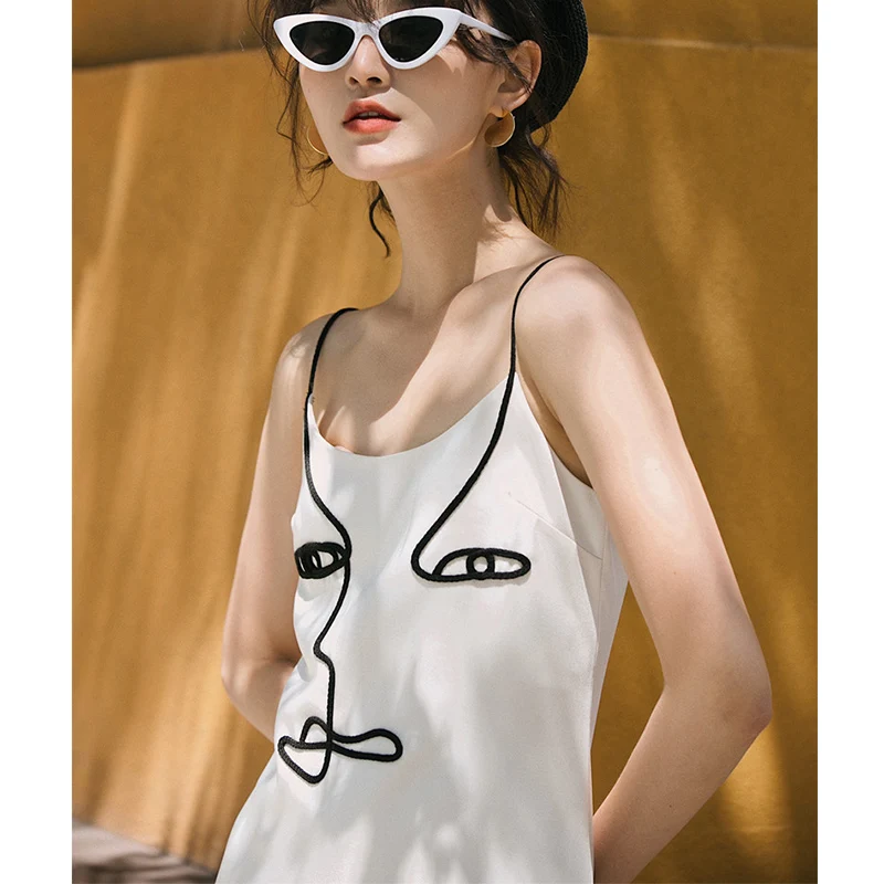 Online CHEERART Designer Spaghetti Strap Kleid Abstrakte Kunst Mini Kleid Frauen Sommer Casual Strappy Kleid 2019 Kleidung