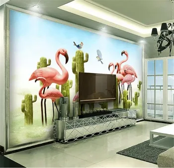 

Custom Photo 3d Wallpaper Nordic Small Fresh 3D Cactus Flamingo Room Home Decor Living Room Wall Covering