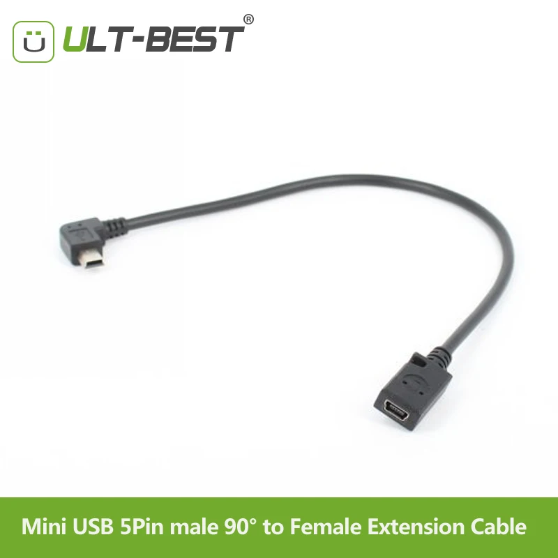 

ULT-Best 90 Degree Right Angle Mini USB 5Pin Male to Female M/F Extension Cable data sync Extender cabo Cord 28cm