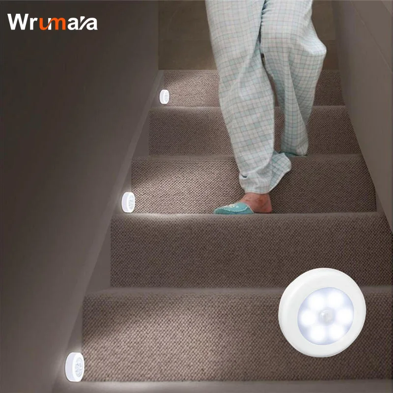 

Wrumava LED Night Light PIR Motion Sensor Round LED Cabinet light Wall Lamp Lighting By 3A Battery For Closet Bedroom Toilet