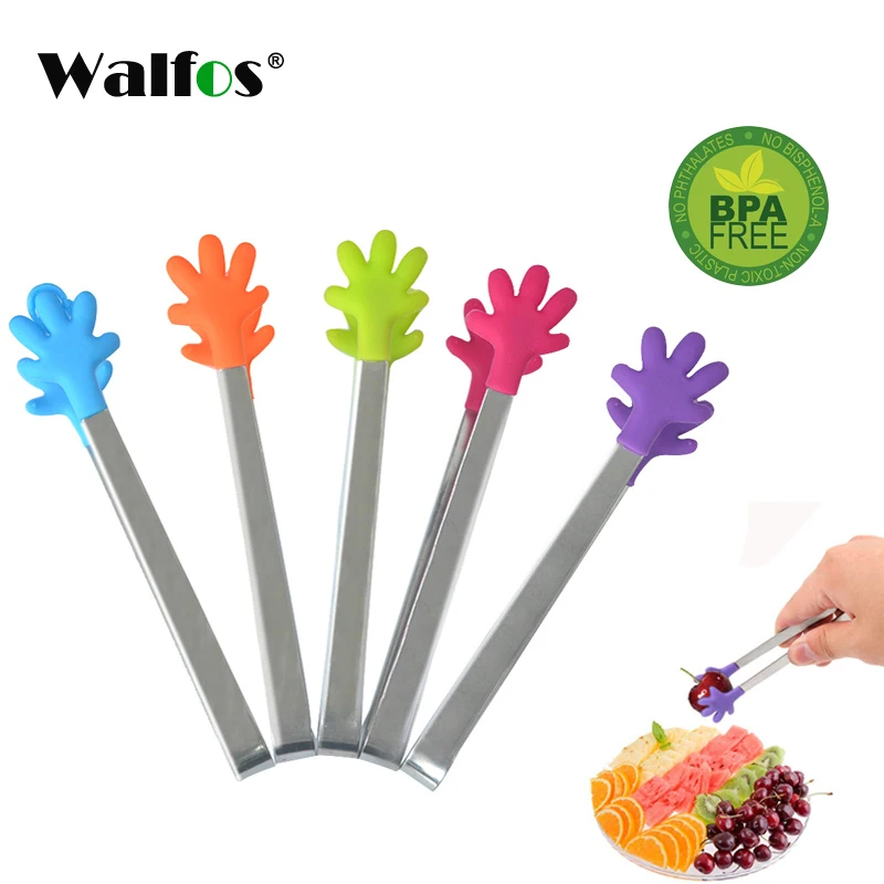 

Salad Serving BBQ Tongs Stainless Steel Handle Utensil Creative Hand Shape Kitchen Cooking Tools Mini Silicone Food Clip