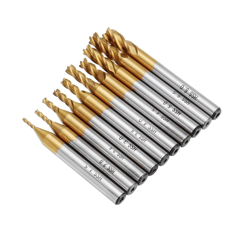 

DANIU 10pcs 1.5-6.0mm 4 Flute Titanium Coating End Mill Cutter 6mm Shank CNC Drill Bits Cutting Tools