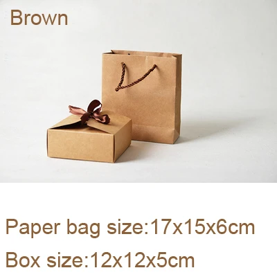 Крафт-бумажная коробка с лентой и бумажный пакет DIY для свадьбы, дня рождения, рождественской вечеринки, Подарочная коробка, винтажная Ретро сумка для украшения, 10 шт./лот - Цвет: Brown 12x12x5cm