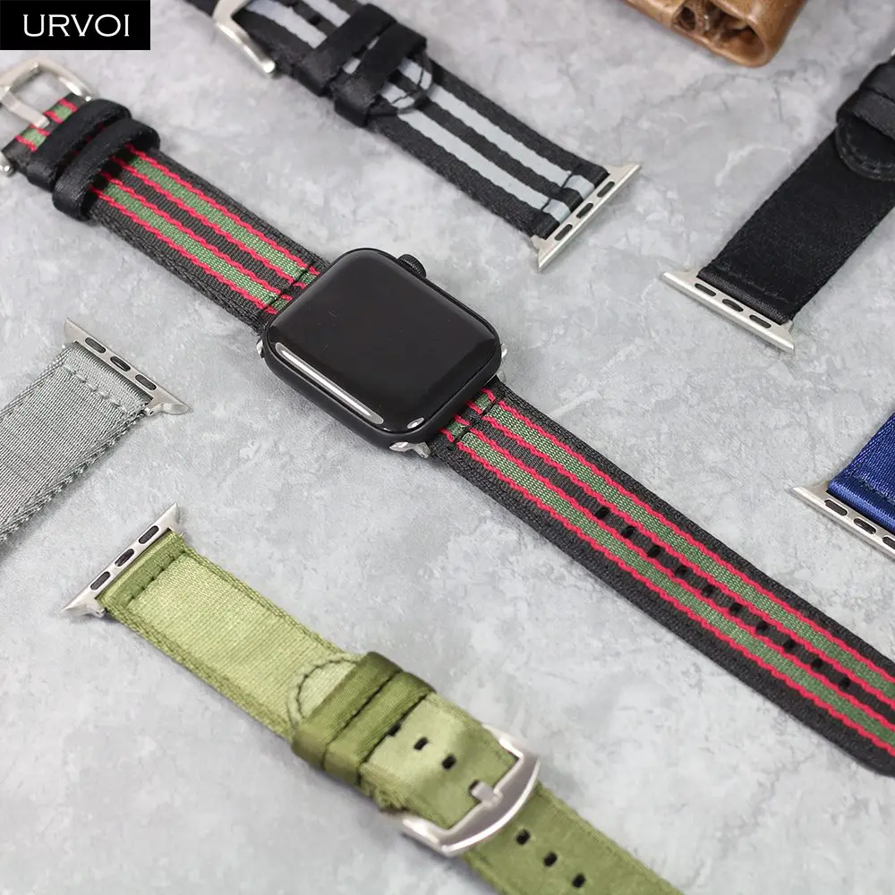 URVOI нейлоновый ремешок для apple watch серии 5 4 3 2 прочный ремешок для iwatch удобный на ощупь кожаный ремешок классический NATO 40 44 мм
