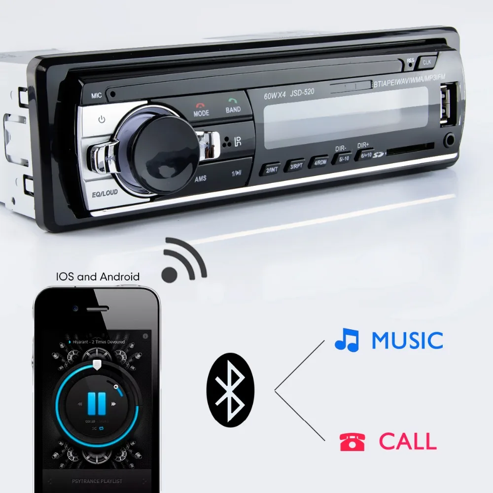 Hippcron автомобиля радио MP3 плеер FM аудио ISO Вход музыка цифровой стерео Bluetooth 60 Вт х 4