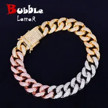 12 мм ширина, разноцветные кубинские браслеты-цепочки, мужские хип-хоп ювелирные изделия, ААА циркония, золотые, серебряные, розовые браслеты " 8" 9"