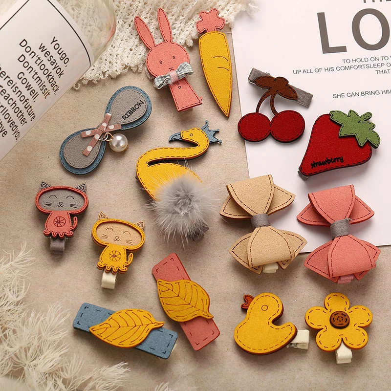 1Pair Cute Handmade Hair Clip Cartoon Animal Leaves Fruit Bowknot Hairpins Girls New Year Gift For Kids Sweet Hair Accessories