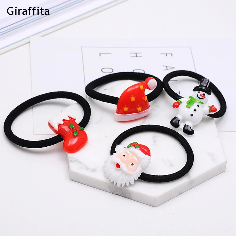 

Christmas Rubber Bands Headwear Santa Claus Snowman Elastic Hair Bands Scrunchie Hair Tie Ring Rope Holder Accessories