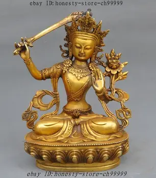 

12" Old Tibet Buddhism Fane bronze Gilt Manjushri Bodhisattva Guanyin God Statue