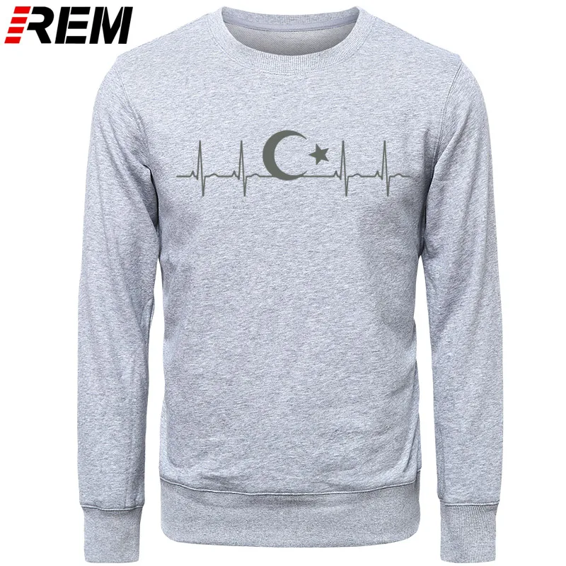 GRAY GRAY REM турецкие фанаты Cheer Moon Stars Heartbeat Fo'r мужские повседневные хлопковые с длинным рукавом забавные турецкие флаги Толстовки, Толстовки - Цвет: GRAY GRAY