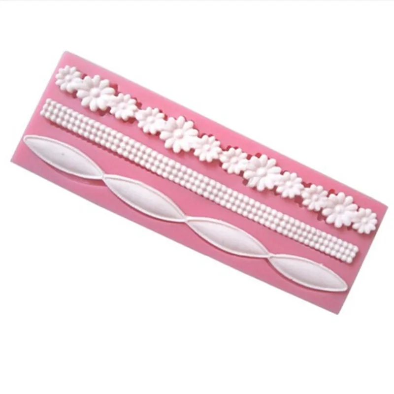 

4YANG Lace Flower Bead Chain Silicone Fondant Mould Cake Decorating Baking Molds Sugar Paste Tools for Confectionery Sugarcraft