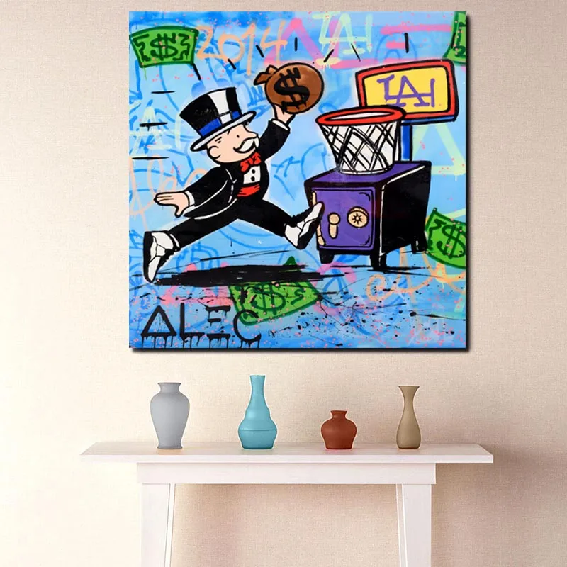 

Slam Dunking Cash Alec Monopoly Canvas Painting Prints Living Room Home Decoration Modern Wall Art Oil Painting Posters Pictures