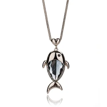 

MOONROCY Crystal Necklaces Fish Pendant Coat Chain Party Necklace Jewelry Exaggerated Party Necklace for Women Girls Gift