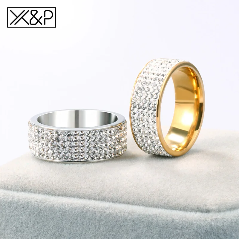 Обручальные кольца X & P из нержавеющей стали с кристаллами золотого и серебряного
