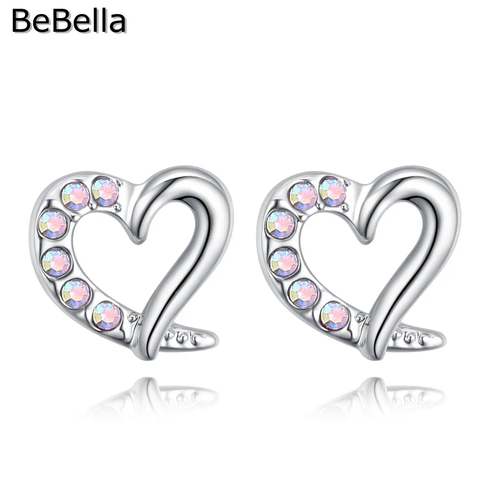 Женские серьги-гвоздики с милым сердцем BeBella серьги чешским кристаллом подарок