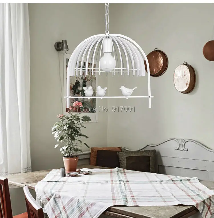 Minimalist  chandelier iron cage resin birds. creative personality Nordic IKEA living room bedroom lamp. black  white for option (7)